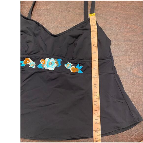 Coco Reef 34DD Black Tankini Top Embroidered Sequin Blue Floral Adjustable Strap - Picture 6 of 9